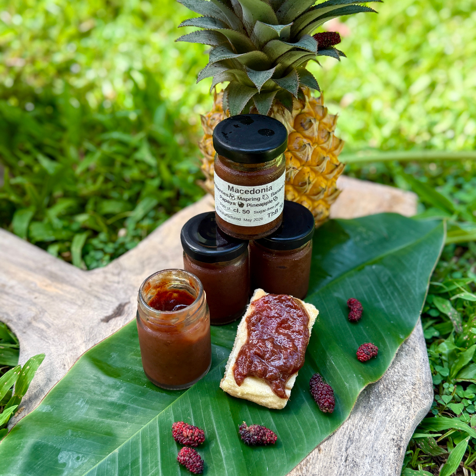 Jar of handmade tropical fruit mix jam