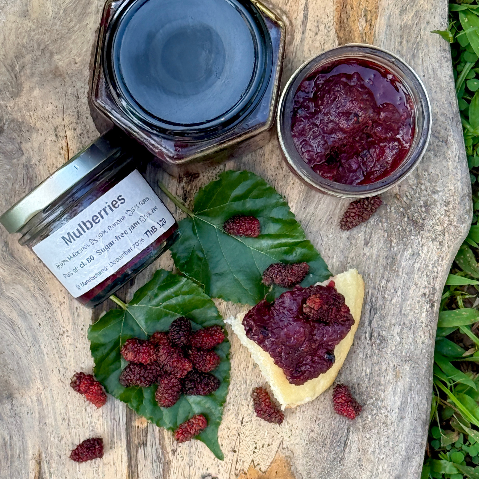 Jar of handmade mulberries jam