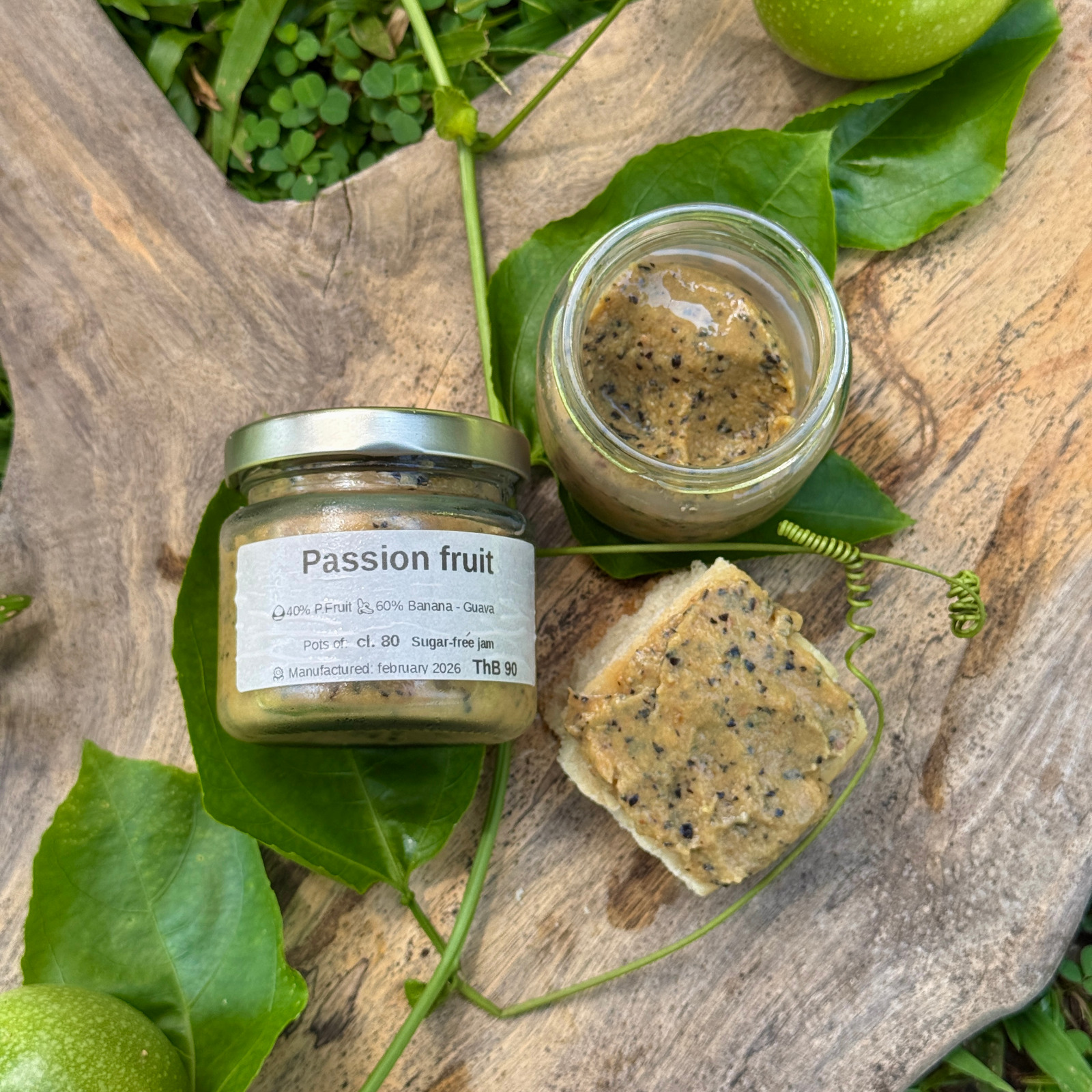 Jar of handmade passion fruit jam
